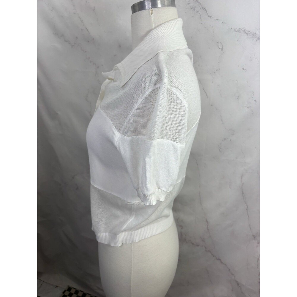 STAUD Short Sleeve Polo Mesh Top Blouse Women XS White Cropped Preppy Retro - Picture 10 of 16